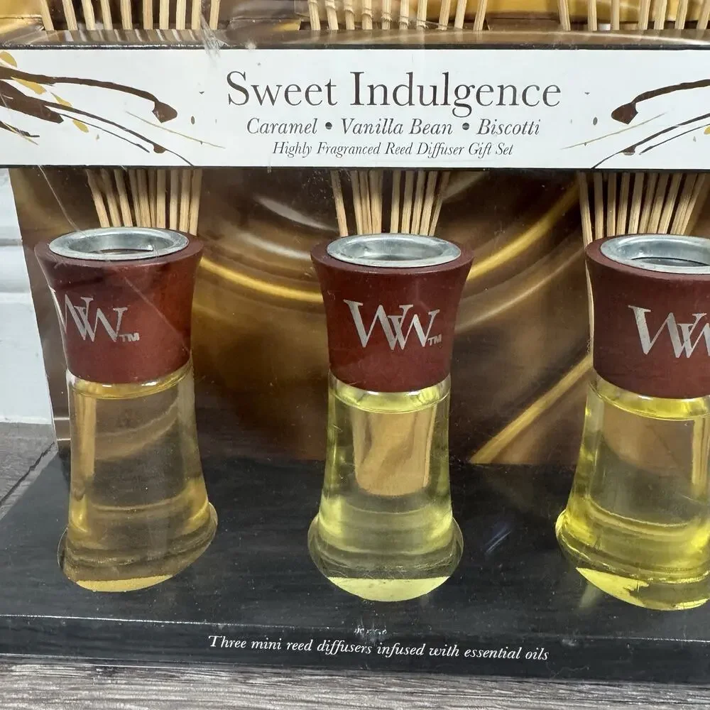 3x WoodWick Biscotti Caramel Vanilla Reed Diffuser Set 2 Oz Fragrance 12 Reeds